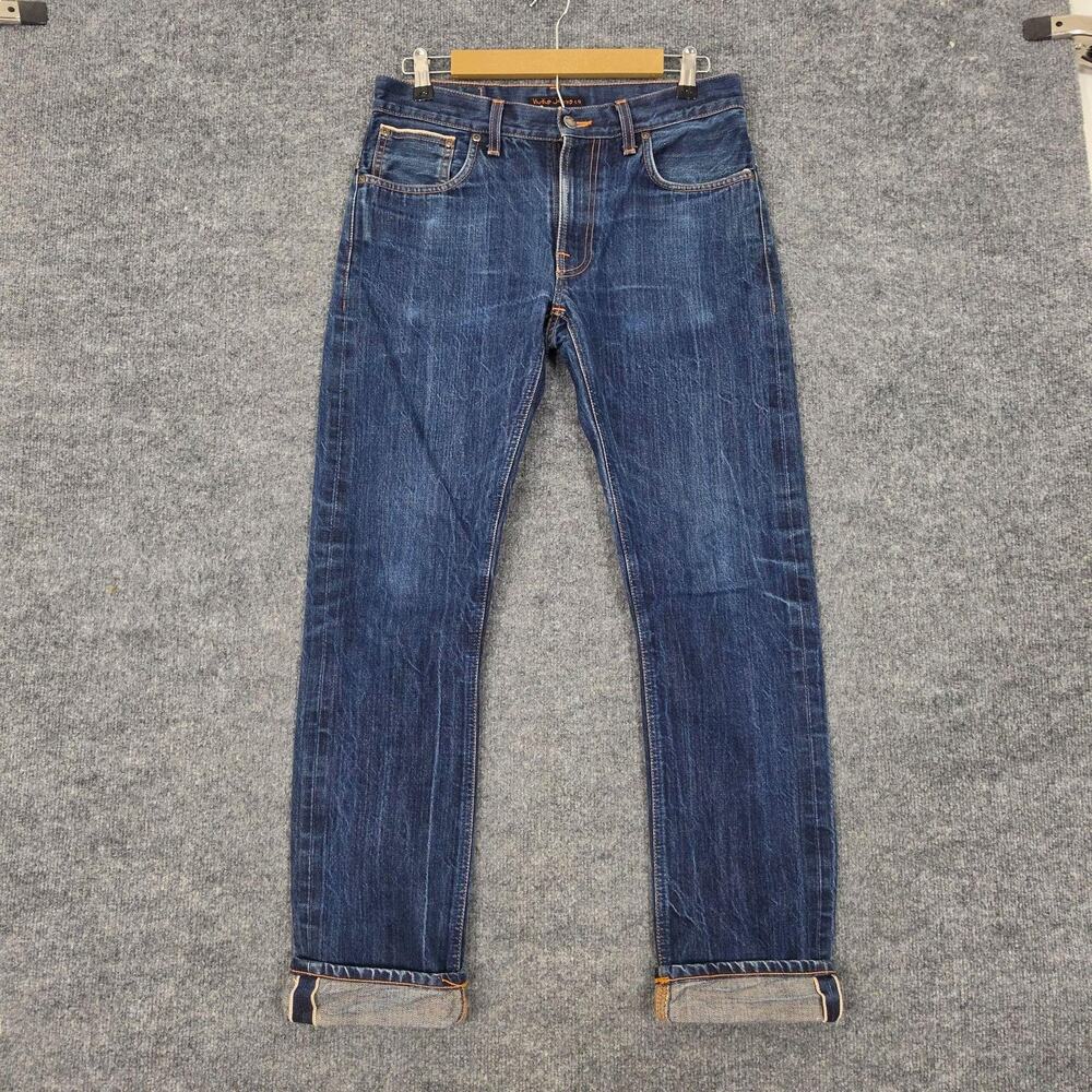 Nudie Jeans Co Jeans Mens 33x34 Thin Finn Dry Selvage Slim Tapered Blue Italy